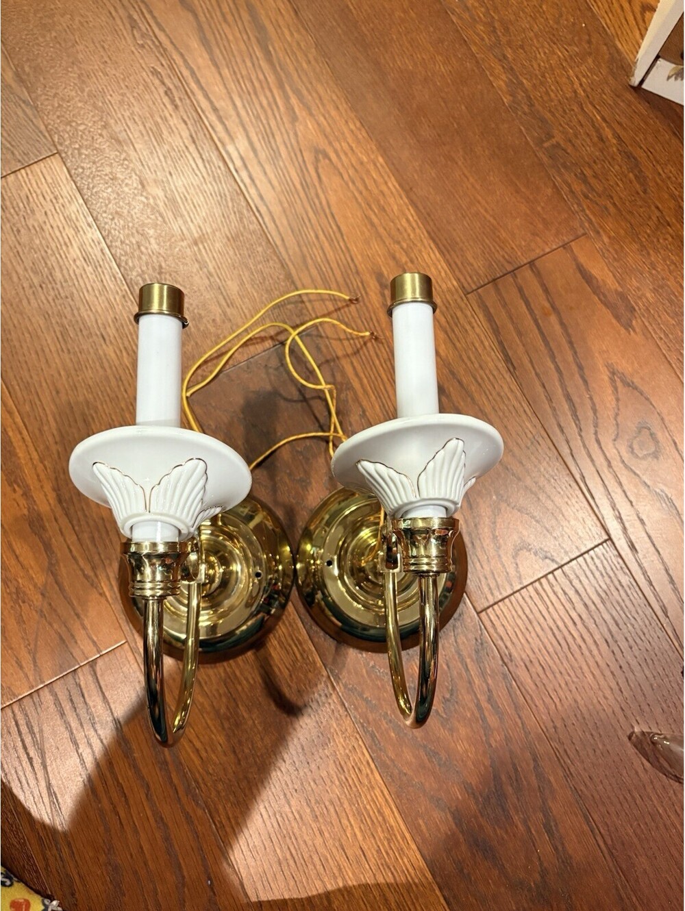 Vintage Brass Gold Tone Electric Wall Sconce x2 Electric Candles Untested